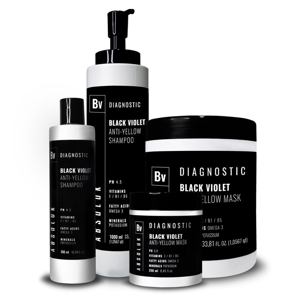 Absoluk Diagnostic Anti-Yellow Black Violet, fialový šampon a maska proti žlutým tónům