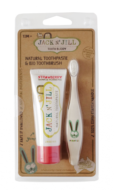 Jack n' Jill Bio SET pasta jahoda + kartáček zajíček