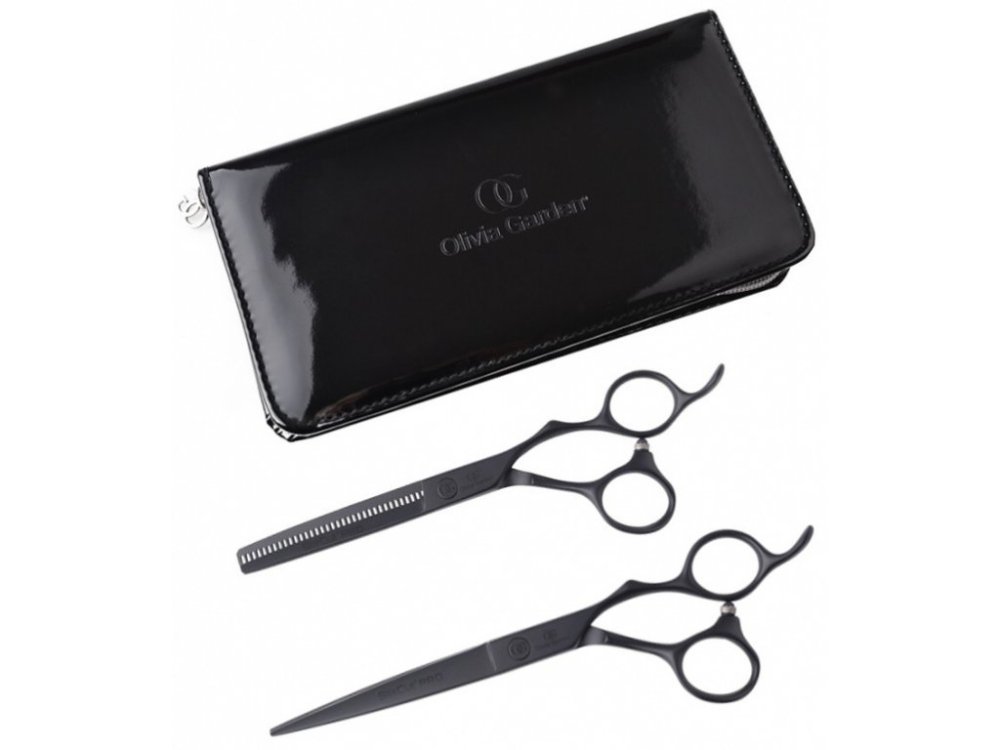 Olivia Garden Shear Kit Black Label 2ks pro praváky - 6,5 + Efilační 6.35